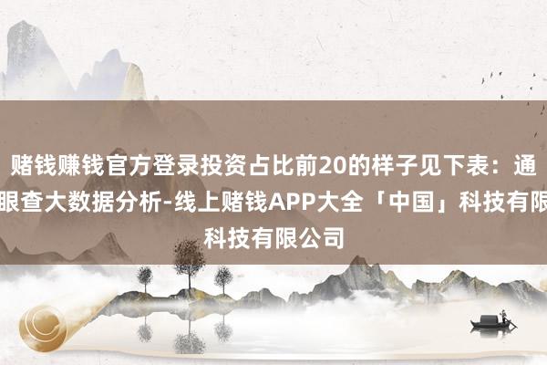 赌钱赚钱官方登录投资占比前20的样子见下表：通过天眼查大数据分析-线上赌钱APP大全「中国」科技有限公司